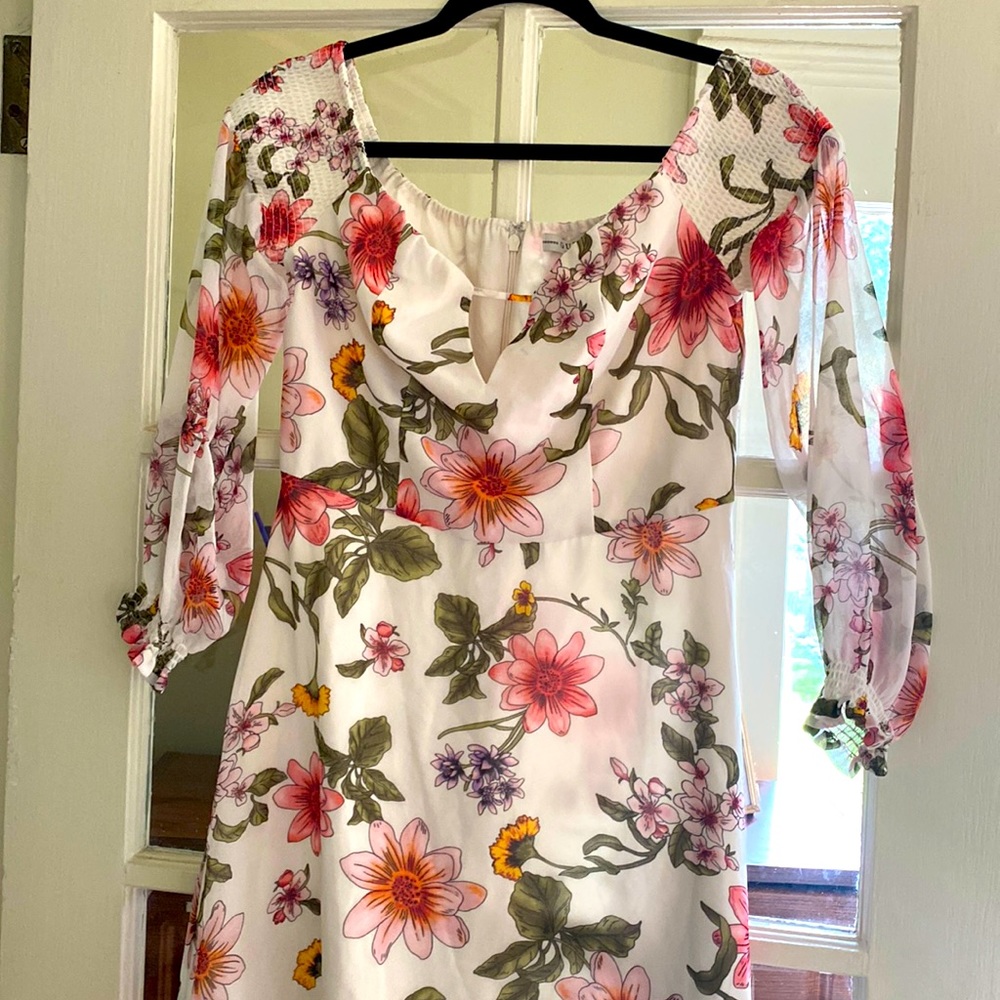 Guess Los Angeles floral off shoulder dress